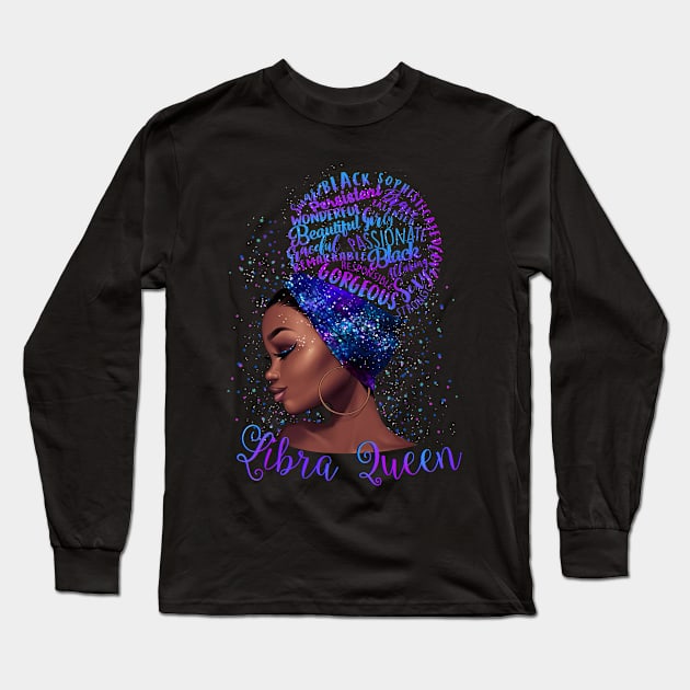 Libra Girl Shirt Black Queen Was Born in Libra Birthday Gifts Long Sleeve T-Shirt by osami